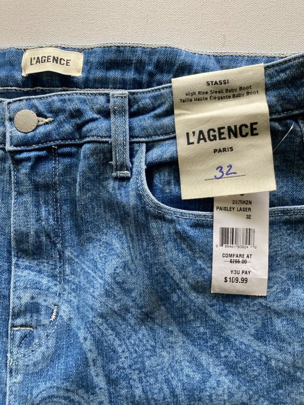 L'AGENCE Stassi High Rise Sleek Baby Bootcut Jeans in Paisley Western Sz  NWT - Picture 10 of 10